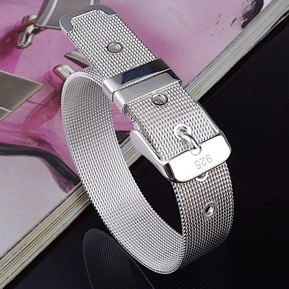 Sterling Silver Belt Buckle Unisex Bracelet Mesh - Picture 1 of 13